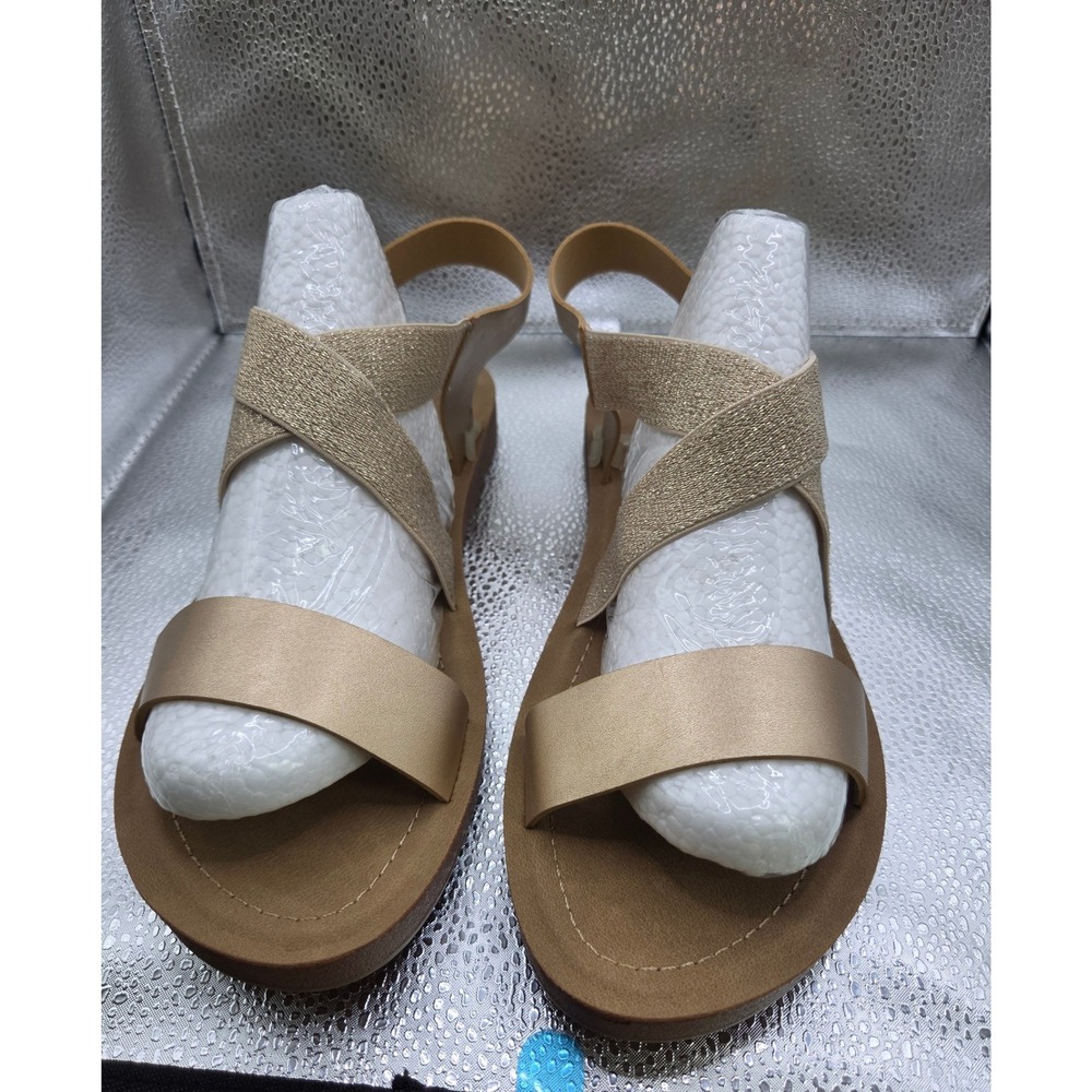 Dream Pairs Womens Champagne Gold Elastic Slingback Flat Sandals Size 10